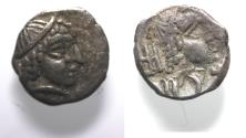 Ancient Coins - South Arabia. Qataban. Anonymous. 1st century BC/AD. AR fraction (9mm, 0.34g). Harib mint.