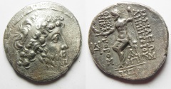 Ancient Coins - GREEK. Seleukid kings. Demetrios II Nikator (second reign, 129-126/5 BC). AR tetradrachm (28mm, 15.74g). Damascus mint. Struck in SE 187 (126/5 BC). 