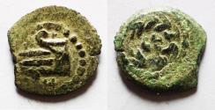 Ancient Coins - Judaea, The Herodians. Herod Archelaus, 4 BC-6 AD. AE Prutah . Prow