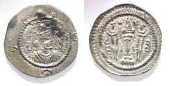 Ancient Coins - Sasanian Empire. Sasanian Empire. Peroz (AD 459-488). AR drachm (26mm, 3.49g) AT (Adurbadagan?) mint. Struck in regnal year 4 (AD 462).