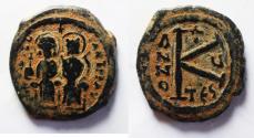 Ancient Coins - BYZANTINE. Justin II with Sophia, 565 - 578 AD, AE HALF Follis
