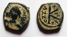 Ancient Coins - Byzantine. Maurice Tiberius AE HALF FOLLIS