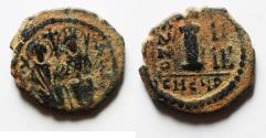 Ancient Coins - BYZANTINE. Justin II with Sophia, 565 - 578 AD, AE DECANUMMIUM