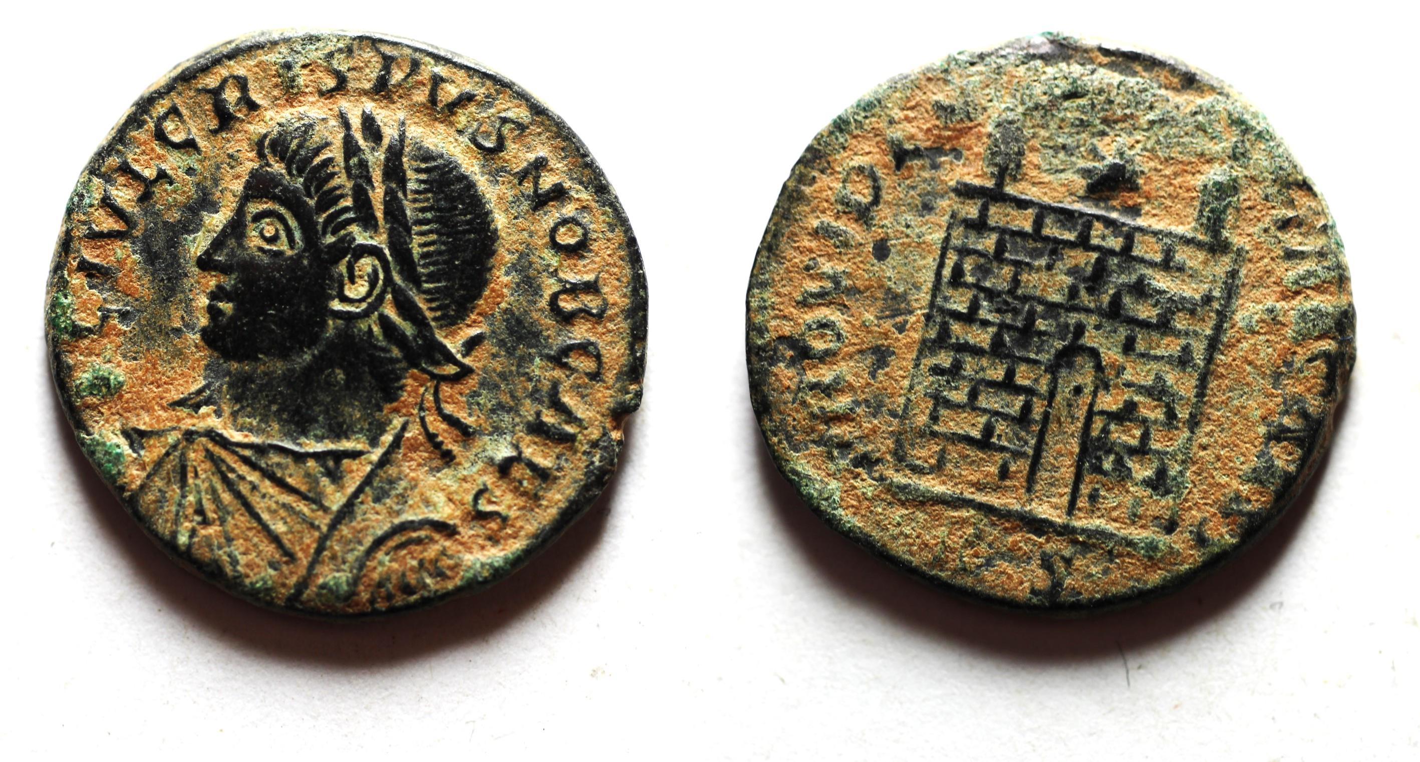 ORIGINAL PATINA. CRISPUS AE FOLLIS | Roman Imperial Coins