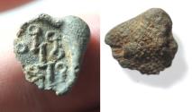 Ancient Coins - South Arabia. Sabaean(?). 2nd century BC-1st century AD. Lead seal impression (12mm). South Arabian monogram and letters. The same monogram occurs on Sabaean coins.