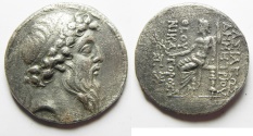 Ancient Coins - EXTREMELY RARE MINT: GREEK. Seleukid kings. Demetrios II Nikator (second reign, 129-126/5 BC). AR tetradrachm (28mm, 15.79g). Tarsus mint. 