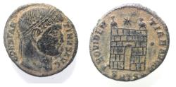 Ancient Coins - AS FOUND. CONSTANTINE I AE FOLLIS. CAMP GATE