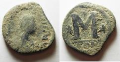 Ancient Coins - BYZANTINE. JUSTINIAN I AE FOLLIS. AS FOUND