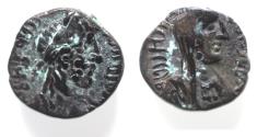 Ancient Coins - Possibly the second known example: Arabia. Nabataean Kings. Malichus II (AD 40-70) AR sela (13 mm, 3.23g). Dated regnal year 25 (AD 64/5).