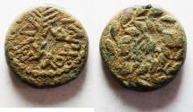 Ancient Coins - BE-HEADER OF JOHN THE BAPTIST: Judaea, Herodian dynasty. Herod Antipas (4 BC-AD 39). AE half denomination. (19mm, 6.56 g). Tiberias mint. Struck in regnal year 34 (AD 30/1).