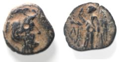 Ancient Coins - OVER-STRUCK ON A PTOLEMY AE NABATAEAN. ARETAS II OR III DAMASCUS MINT. AE 18