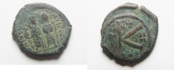 Ancient Coins - BYZANTINE. JUSTIN II & SOPHIA AE HALF FOLLIS. NICE