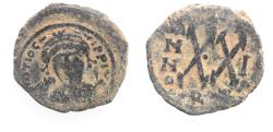 Ancient Coins - BYZANTINE. MAURICE TIBERIUS AE HALF FOLLIS