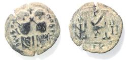 World Coins - Arab-Byzantine. AE fals. Beisan (Nysa-Scythopolis) mint imitating types of Justin II. AD 566-578.  Follis