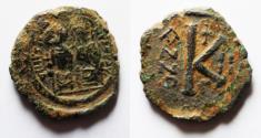 Ancient Coins - BYZANTINE. Justin II with Sophia, 565 - 578 AD, AE Half Follis