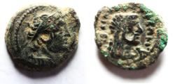 Ancient Coins - PTOLEMAIC EMPIRE. CYRENE , PTOLEMY V AE17 , WITH LIBYA ON REVERSE