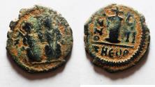 Ancient Coins - BYZANTINE. Justin II with Sophia, 565 - 578 AD, AE DECANUMMIUM