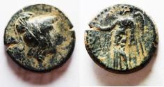 Ancient Coins - OVER-STRUCK ON A PTOLEMY AE : NABATAEAN. ARETAS II OR III DAMASCUS MINT. AE 17