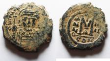 Ancient Coins - BYZANTINE. MAURICE TIBERIUS AE FOLLIS.