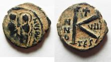 Ancient Coins - BYZANTINE. JUSTIN II & SOPHIA AE HALF FOLLIS. DESERT PATINA
