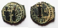Ancient Coins - BYZANTINE. Justin II with Sophia, 565 - 578 AD, AE DECANUMMIUM
