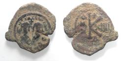 Ancient Coins - Byzantine. Revolt of the Heraclii (608-610). AE half follis . Alexandria mint, 1st officina. Dated regnal year 14