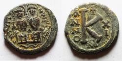 Ancient Coins - BYZANTINE. Justin II with Sophia, 565 - 578 AD, AE HALF Follis