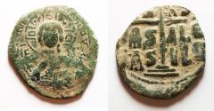 Ancient Coins - Facing bust of Christ holding the book of Gospels: Byzantine Empire, Anonymous. AE Follis