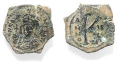 Ancient Coins - BYZANTINE. MAURICE TIBERIUS AE HALF FOLLIS