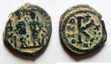 Ancient Coins - BYZANTINE. Justin II with Sophia, 565 - 578 AD, AE Half Follis