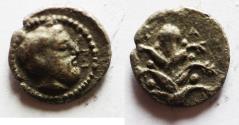 Ancient Coins - Very rare fractional denomination: Kyrenaika. Kyrene. AR diobol (13mm, 1.47g). Struck ca. 480-435 BC.
