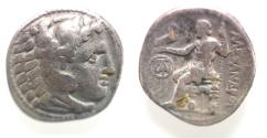 Ancient Coins - Kings of Macedon. Alexander III the Great (336-323 BC). AR drachm (18mm, 4.26g). Uncertain mint in Greece or Macedonia. Struck under Demetrios Poliorketes, c. 295-275 BC.