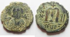 Ancient Coins - BYZANTINE: MAURICE TIBERIUS AE FOLLIS