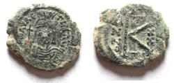Ancient Coins - BYZANTINE. MAURICE TIBERIUS AE HALF FOLLIS