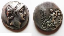 Ancient Coins - Seleukid Kings. Demetrios II Nikator (first reign, 146-138 BC). AR tetradrachm (27mm, 15.97g). Seleukeia on the Tigris mint. Struck ca. 145-July 141 BC.