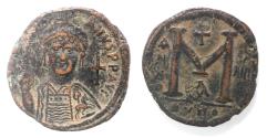 Ancient Coins - Byzantine. Justinian I (AD 527-565). AE follis (38mm, 18.92g). Antioch mint, 1st officinal. Dated regnal year 13 (AD 539/40).