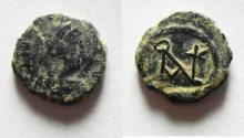 Ancient Coins - BYZANTINE. Anastasius I (491-518). AE nummus (10mm, 0.95g). Constantinople mint.