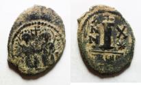 Ancient Coins - BYZANTINE. Justin II with Sophia, 565 - 578 AD, AE DECANUMMIUM