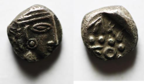 Ancient Coins - Northern Arabia. Uncertain mint. Fourth century BC. AR drachm (11mm, 3.58g). Imitating Athens.
