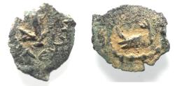 Ancient Coins - Judaea. Herodian Dynasty. Herod I the Great (37-4 BC). AE half prutah (15mm, 1.05g). Jerusalem mint.