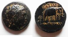Ancient Coins - STUNNING ORIGINAL PATINA: Seleukid Kings. Antiochos III the Great (222-187 BC). AE 26mm, 18.62g. Uncertain mint 73 near Ekbatana. Struck c. 210 BC.