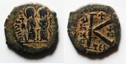 Ancient Coins - BYZANTINE. Justin II with Sophia, 565 - 578 AD, AE Half Follis