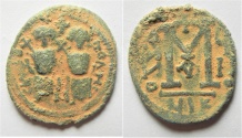 World Coins - ARAB-BYZANTINE, AE FALS. Nysa-Scythopolis. Imitation of Justin II.