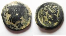 Ancient Coins - OVERSTRUCK ON A PTOLEMY COIN: NABATAEAN KINGDOM. ARETAS II/III AE 22. 103-96 BC.