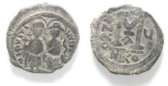 Ancient Coins - AS FOUND: BYZANTINE. JUSTIN II & SOPHIA . AE FOLLIS COIN