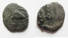 Ancient Coins - UNUSUAL JUDAEA. AGRIPPA I AE PRUTAH STRUCK ON A WIDOW'S MITE (LEPTON) FLAN