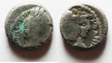 Ancient Coins - Arabia. Nabataean Kings. Aretas IV (9 BC-AD 40). AR sela (14MM. 3.83GM). Petra mint. Struck c. AD 24/5-39/40.