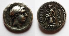 Ancient Coins - Seleukid Kings. Demetrios I Soter (162-150 BC). AR drachm (17mm, 4.12g). Ekbatana mint.