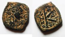 Ancient Coins - Maurice Tiberius AE HALF FOLLIS