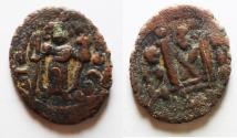 Ancient Coins - ISLAMIC. Umayyad Caliphate. Pre-reform period (AH 41-77 / AD 661-697). Arab-Byzantine series. AE fals. Dimashq (Damascus).